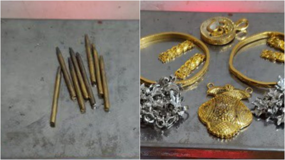 X/@mumbaicus3 : Gold smuggled in ball pen refills (L) Gold jewellery (R) | 